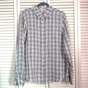 CP SHADES Men’s Linen Double Gauze Button Down Plaid Shirt Size Medium